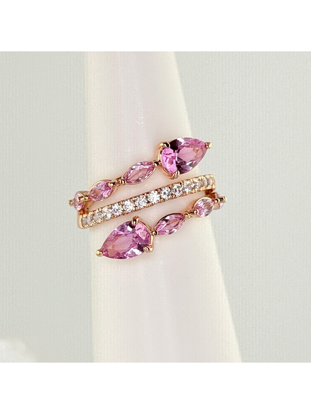 Bomb Party Ring Sz 8 "Wrapped In A Gleam" Pink Corundum on Rose Gold